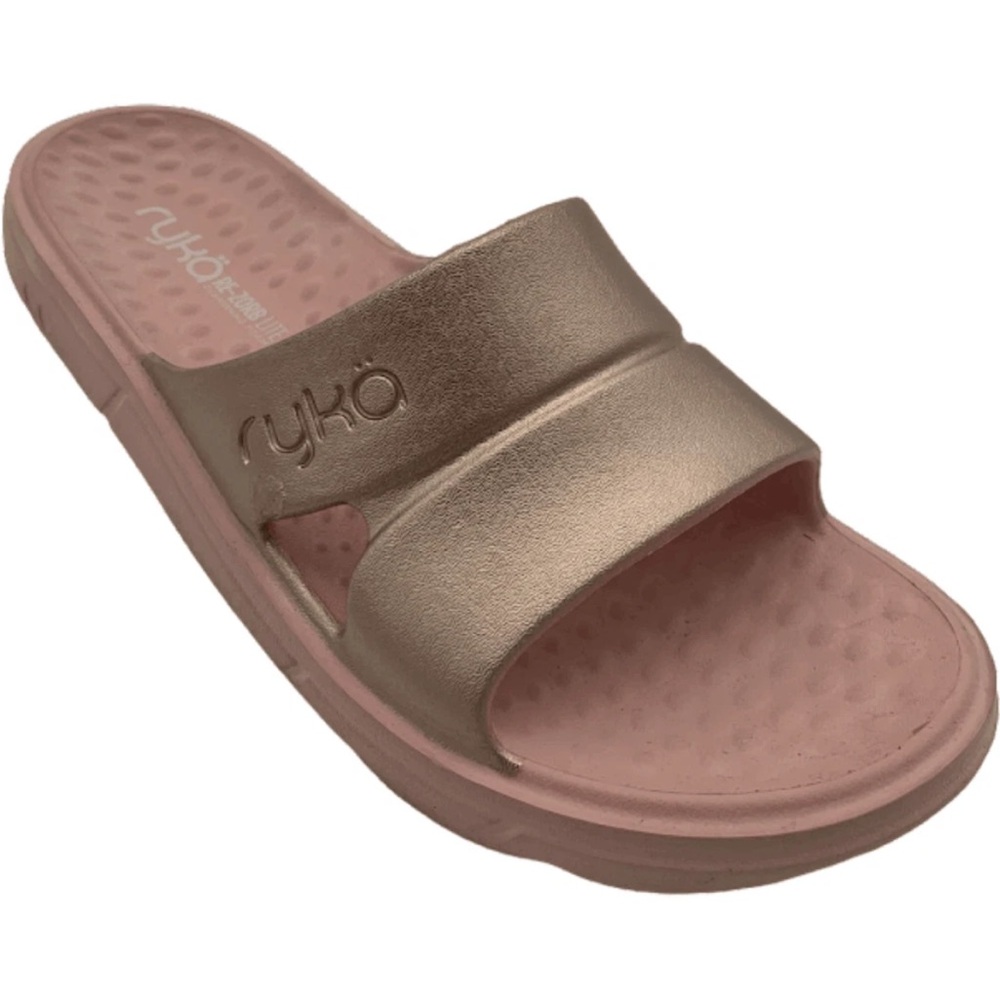 NWT! Ryka Ultimate Recovery Ladies’ Molded Slide Sandals Restore Rose Gold Sz 11